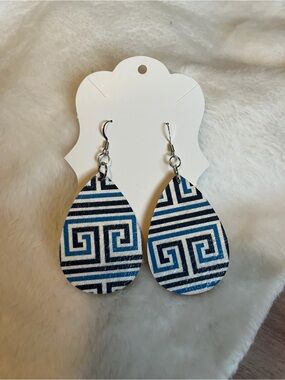 Greek Key Wood Earrings